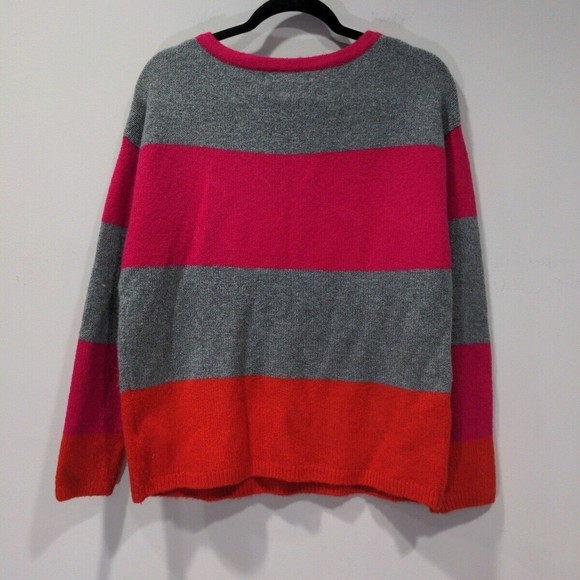 C&C California Women's Thick Stripe Crewneck Sweater Size Medium Gray Pink Red - Picture 6 of 9